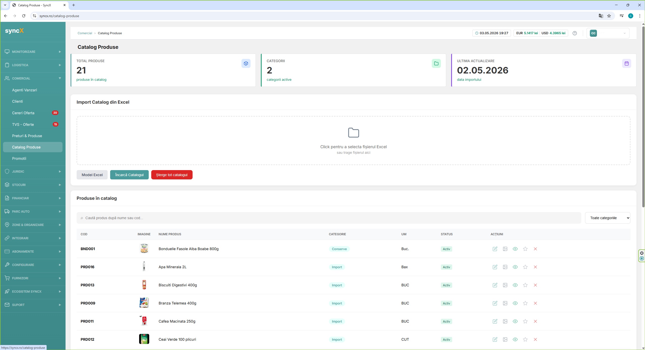 Dashboard Catalog Produse