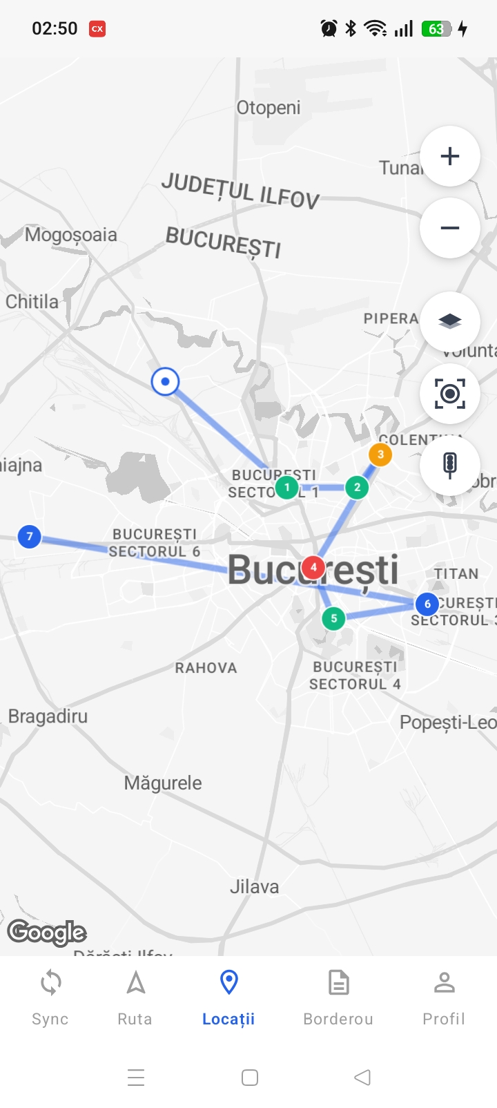 DriverX ruta zilnica cu opriri