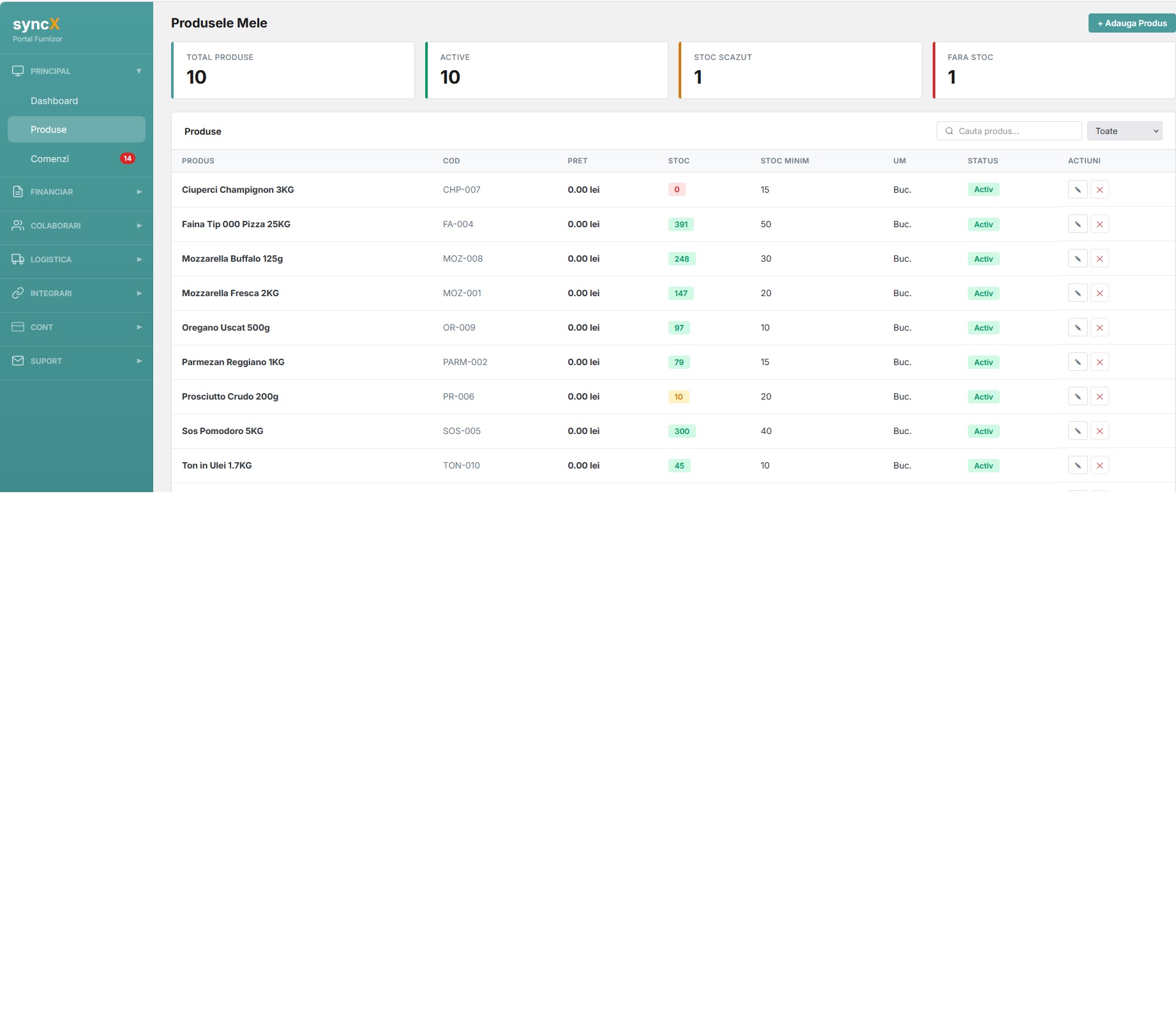 Portal SupplierX - Catalog Produse